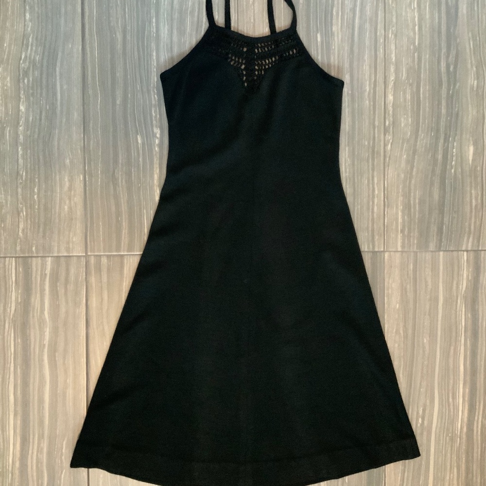 Vintage One Of A Kind Black Knit Crochet Low Back Festival Dress